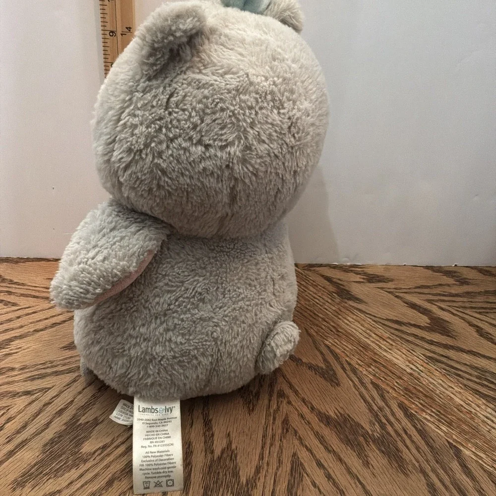 Lambs‎ & Ivy Sugar Cookie Sweet Owl 2 Aqua Pink Hearts Bow Gray White Plush RARE